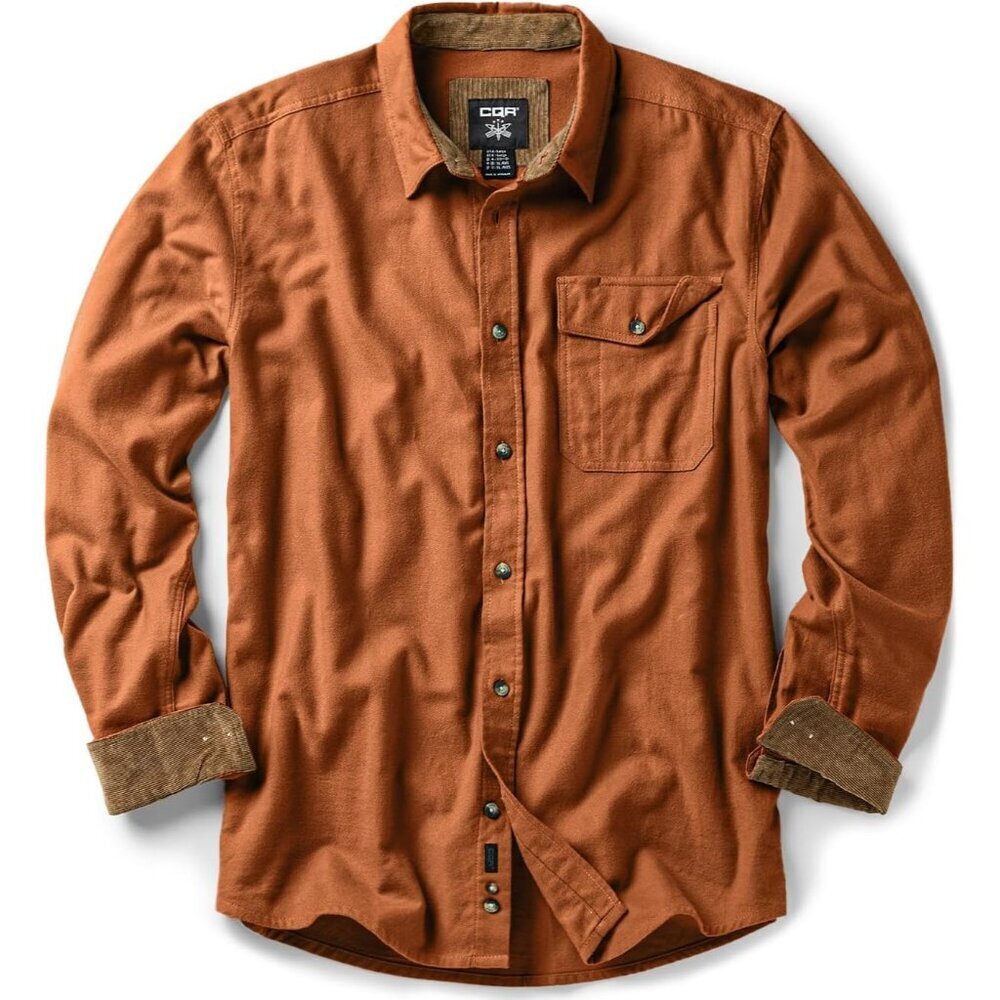 Mens  Camel Cotton Flannel Shirt Long Sleeve Brushed Soft Casual Outdoor Plaid
